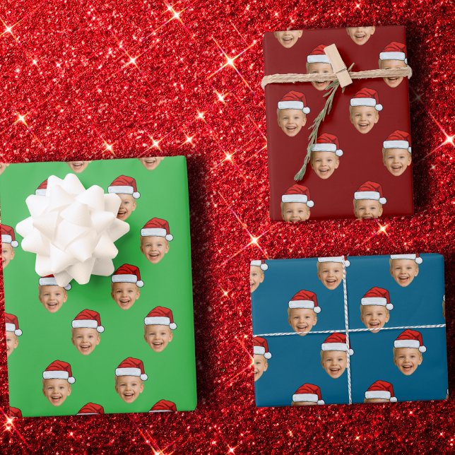Custom Face Head Santa Claus Hat Weihnachtsgeschen Geschenkpapier Set (Von Creator hochgeladen)