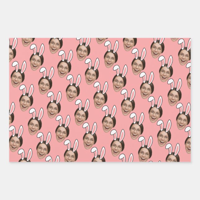 Custom Face Personalized Easter Bunny Ears Photo Geschenkpapier Set (Vorderseite)
