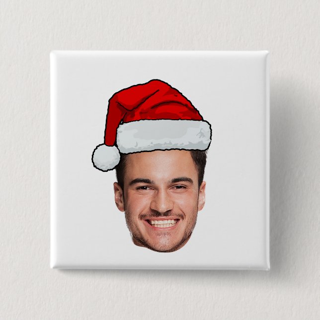 Custom Face Photo Santa Claus Hat Christmas Button (Vorderseite)