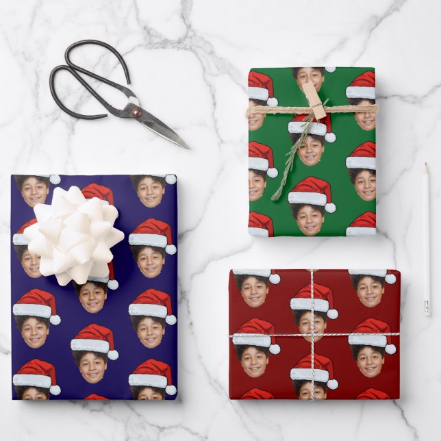 Custom Face Photo Santa Claus Hat Christmas Gift Geschenkpapier Set (Vorderseite)