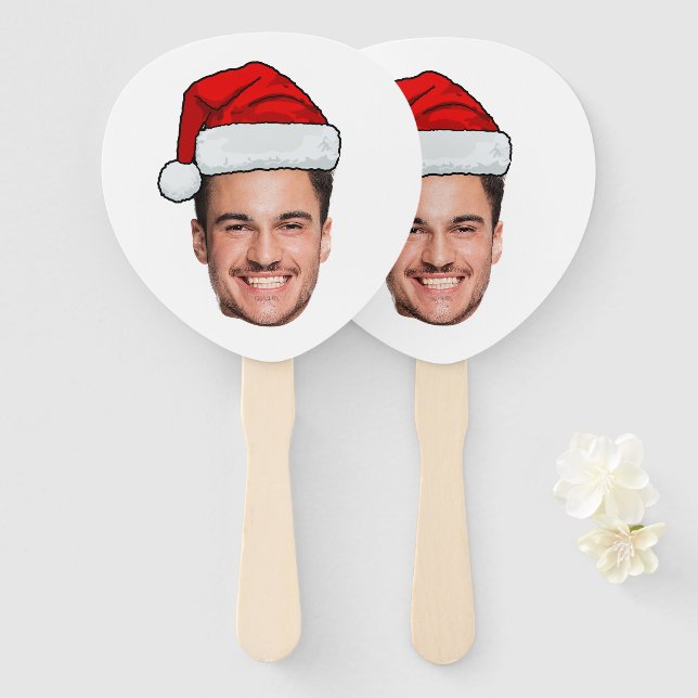 Custom Face Photo Santa Hat Christmas Fächer (Vorne und Hinten)
