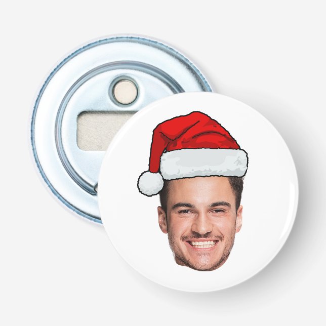 Custom Face Photo Santa Hat Christmas Flaschenöffner (Vorderseite)