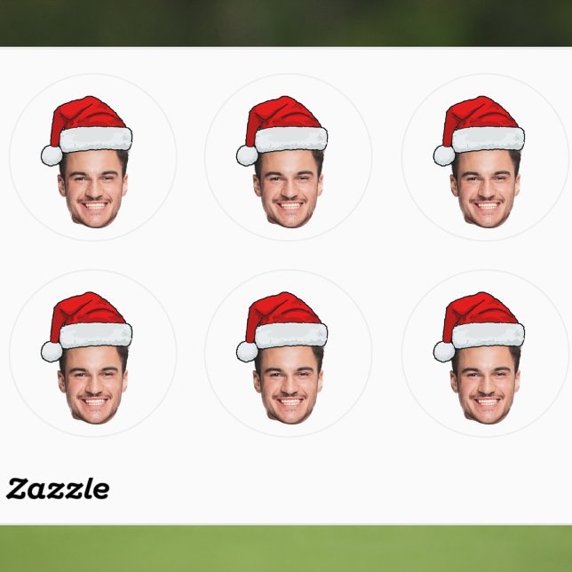 Custom Face Photo Santa Hat Christmas Runder Aufkleber (Von Creator hochgeladen)