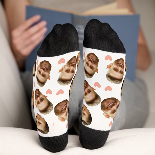 Custom Face Picture Heart Funny Couple Muster Socken (Unterseite)