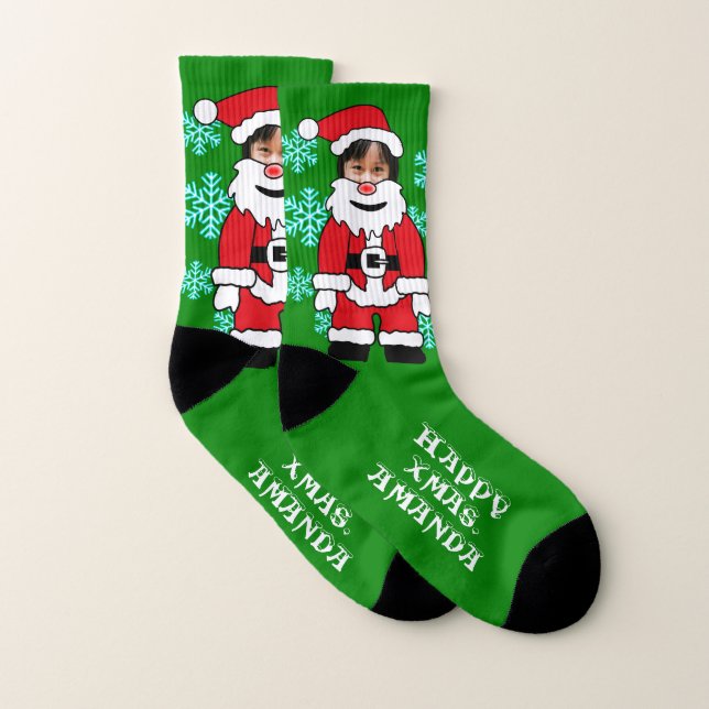 Custom face Santa Claus photo and text Socken (Paar)