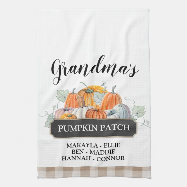 Custom Fall Decor Großmutter's Pumpkin Patch Geschirrtuch (Vertikal)