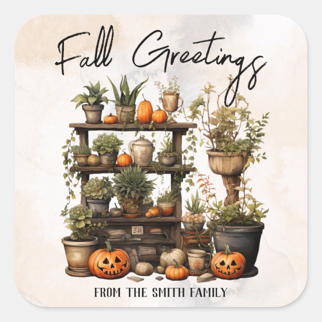 Custom Fall Greetings Quadratischer Aufkleber (Vorderseite)