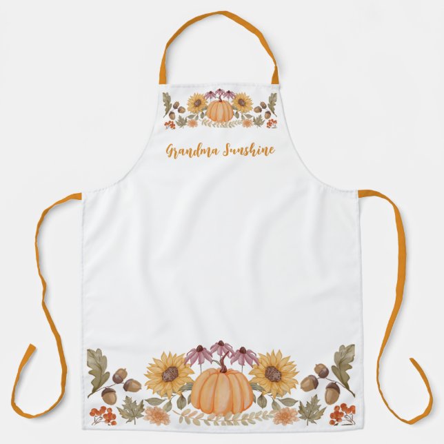 Custom Fall Herbst Floral Monogram Erntedank Schürze (Vorderseite)