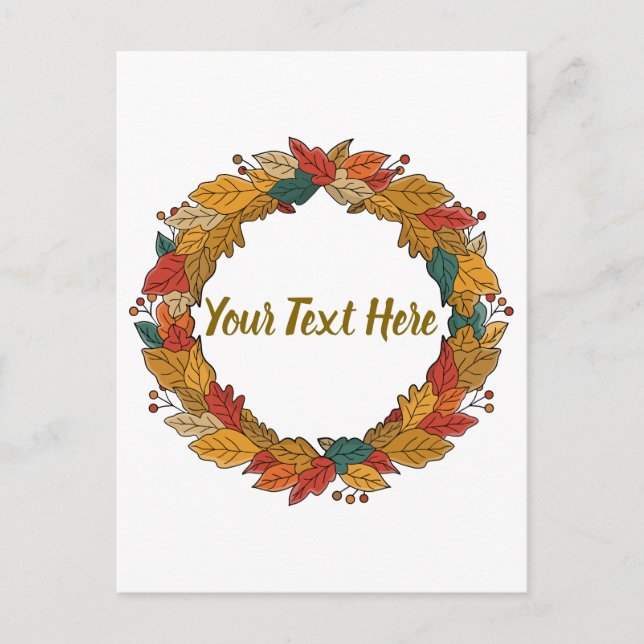 Custom Fall Leaf Wreath Circle Postkarte (Vorderseite)