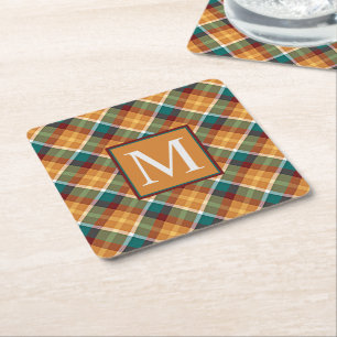 Custom Fall Pumpkin Orange Blätter Green Kariert Rechteckiger Pappuntersetzer