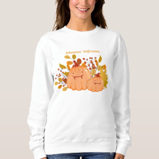 Custom Familienname Happy Halloween Sweatshirt (Vorderseite)