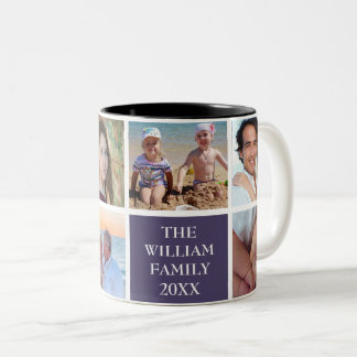 Custom Family 6 Foto Collage Mulberry Lila Zweifarbige Tasse