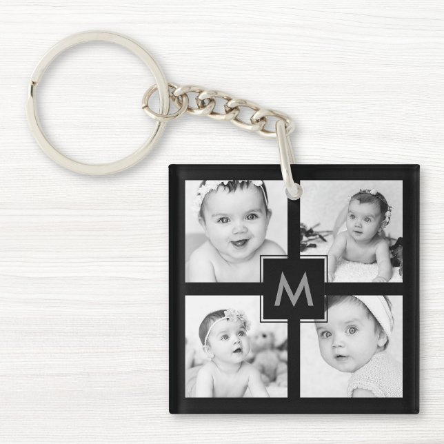 Custom Family Baby Foto Collage Erstschwarz Schlüsselanhänger (Von Creator hochgeladen)