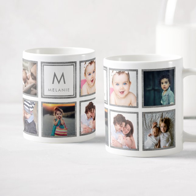 Custom Family Baby Foto Collage Glamour Silver Kaffeetasse (Von Creator hochgeladen)
