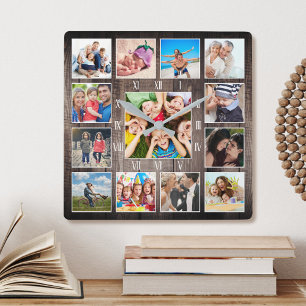 Custom Family Baby Photo Rustic Farmhouse Keepsake Quadratische Wanduhr