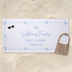 Custom Family Beach House Coastal Blue Muschel Chi Strandtuch