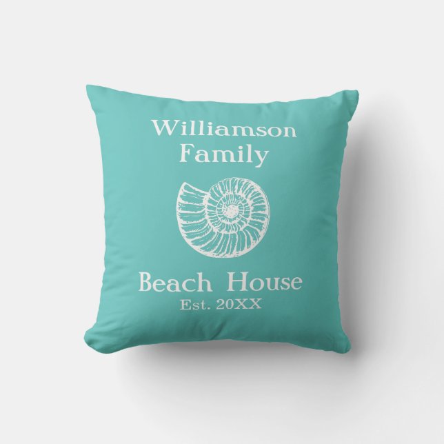 Custom Family Beach House Muschel Türkisch Kissen (Vorderseite)
