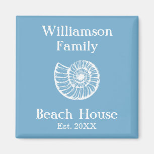 Custom Family Beach House Muscheln Blue Magnet