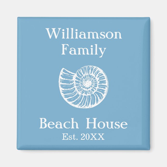 Custom Family Beach House Muscheln Blue Magnet (Vorne)