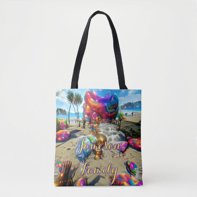 Custom Family Beach Totbeutel mit Sand Willkommen Tasche (Vorderseite)