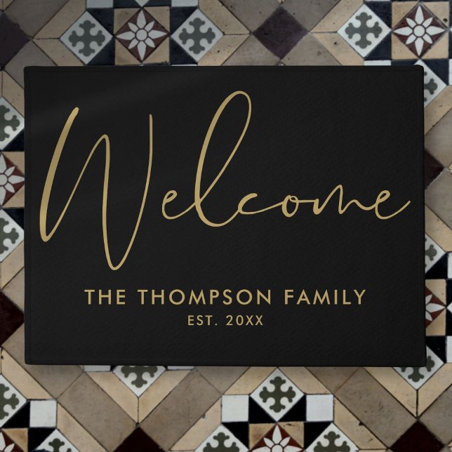 Custom Family Black and Gold Willkommen Fußmatte (Custom Family Black And Gold Welcome Doormat)