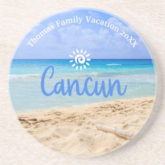 Custom Family Cancun Beach Urlaub Getränkeuntersetzer (Vorne)