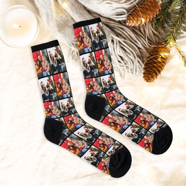 Custom Family Christmas Foto Collage Bild Socken (Von Creator hochgeladen)