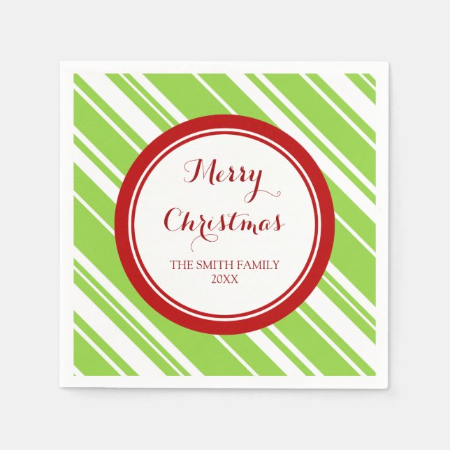 Custom Family Christmas Green Stripes Napkins Serviette (Vorderseite)