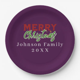 Custom Family Christmas Lila Papierplatte Pappteller