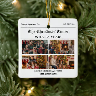 Custom Family Christmas Newspaper Foto Collage Keramikornament