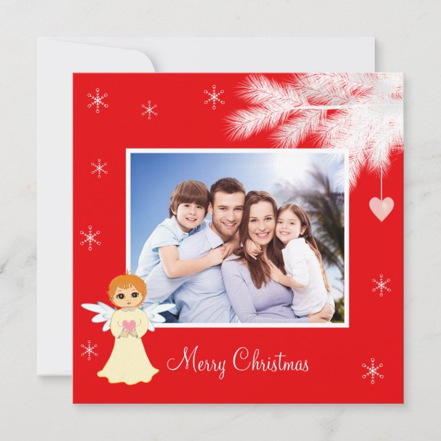 Custom Family Foto & Angel on Red Christmas (Vorderseite)
