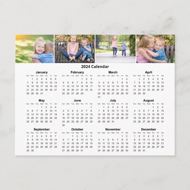 Custom Family Foto Collage 2024 Monatlicher Kalend Postkarte (Vorderseite)