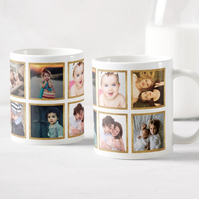 Custom Family Foto Collage Glamour Gold Kaffeetasse (Von Creator hochgeladen)