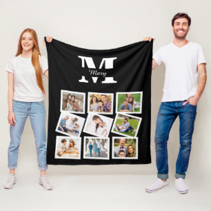 Custom Family Foto Collage mit Namen und Monogramm Fleecedecke