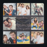 Custom Family Foto Collage Moderne Dunkle Holzschi Quadratische Wanduhr<br><div class="desc">Custom Family 8 - Foto Collage auf einem modernen eleganten dunklen Holzhintergrund (bedruckt). Großes personalisiertes Geschenk zum Vatertag,  Muttertag,  oder als Geschenk für Großmütter und Großvater zum Geburtstag oder Familienurlaub. Aktualisieren Sie mit Ihren Lieblings-8 Fotos und das wird ein Sake,  den sie sicherlich schätzen werden.</div>