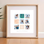 Custom Family Foto Collage Monogram Beach Theme Poster<br><div class="desc">Unser modernes und minimales Foto Collage Poster ist perfekt, um Ihre speziellen Foto Erinnerungen zu zeigen. Das Design verfügt über ein 9-Quadrat-Rasterlayout mit 6 Quadraten, um Ihre eigenen speziellen Foto-Erinnerungen anzuzeigen. Die minimalistische, saubere und weiße Gestaltung fügt sich perfekt in die Gestaltung der Zimmer ein. Die Collage besteht aus einem...</div>