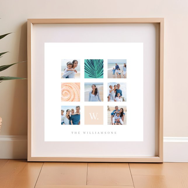 Custom Family Foto Collage Monogram Beach Theme Poster (Custom Family Photo Collage Monogram Beach Theme Poster)