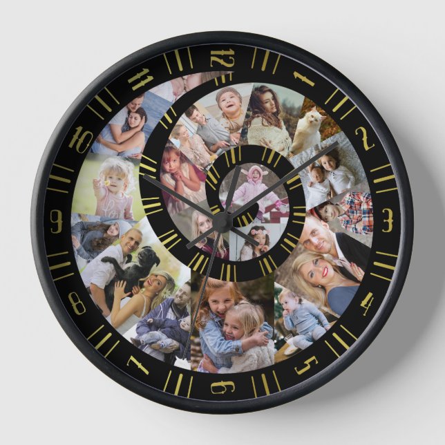 Custom Family Foto Collage Nautilus Spiral Gold Uhr (Vorderseite)