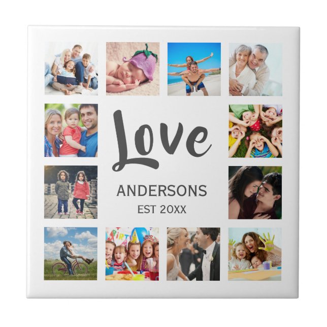 Custom Family Foto Collage Personalized White Fliese (Vorderseite)