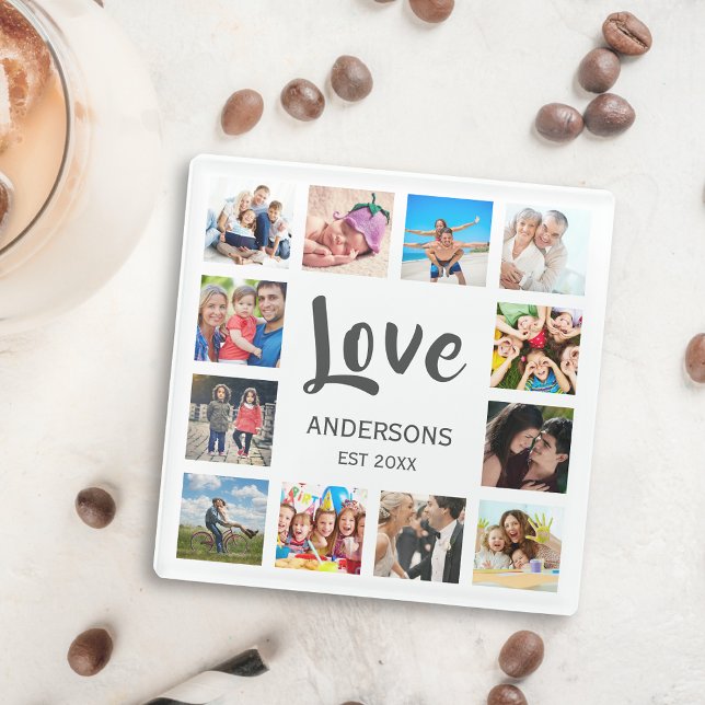 Custom Family Foto Collage Personalized White Glasuntersetzer (Von Creator hochgeladen)
