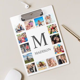 Custom Family Foto Collage Personalized White Klemmbrett