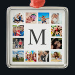 Custom Family Foto Collage Personalized White Ornament Aus Metall<br><div class="desc">Erstellen Sie Ihre eigene personalisierte 12-Foto-Collage,  Weihnachtsfeiertagsschmuck mit Ihren individuellen Bildern auf einem einfachen,  modernen,  weißen Hintergrund. Auch das Weihnachtsschmuckstil ist mit Ihrem Monogramm versehen. Fügen Sie Ihre Lieblings-Fotos,  Designs oder Kunstwerke,  um etwas wirklich Einzigartiges zu schaffen.</div>