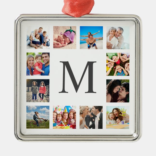Custom Family Foto Collage Personalized White Ornament Aus Metall (Vorne)