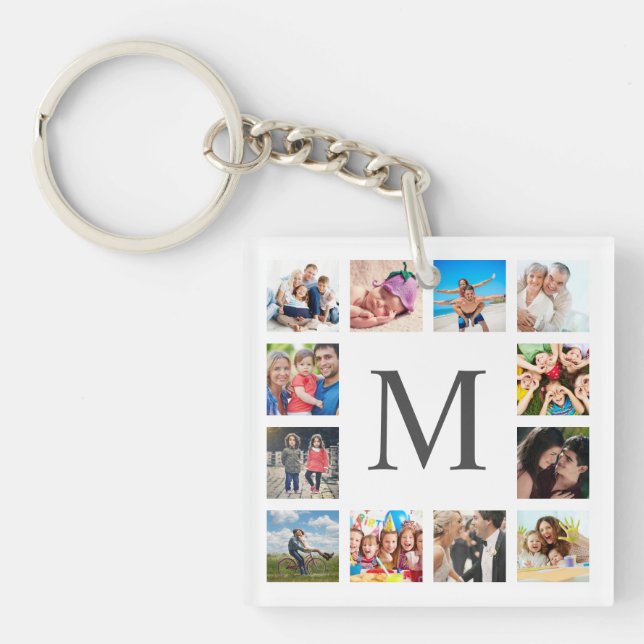 Custom Family Foto Collage Personalized White Schlüsselanhänger (Vorderseite)