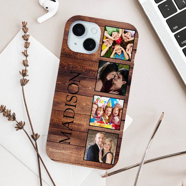 Custom Family Foto Collage reclased Wood Case-Mate iPhone Hülle (Von Creator hochgeladen)