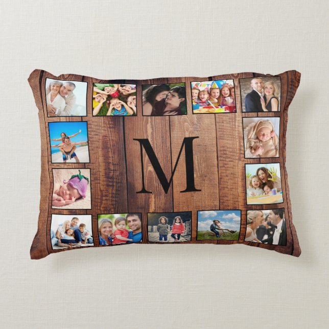 Custom Family Foto Collage reclased Wood Dekokissen (Vorderseite)
