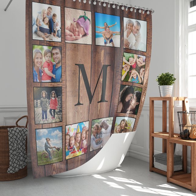 Custom Family Foto Collage reclased Wood Duschvorhang (Von Creator hochgeladen)