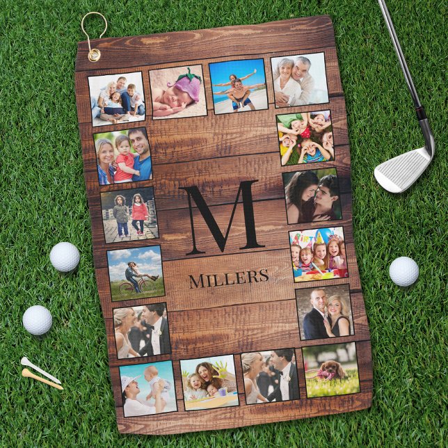 Custom Family Foto Collage reclased Wood Golfhandtuch (Von Creator hochgeladen)