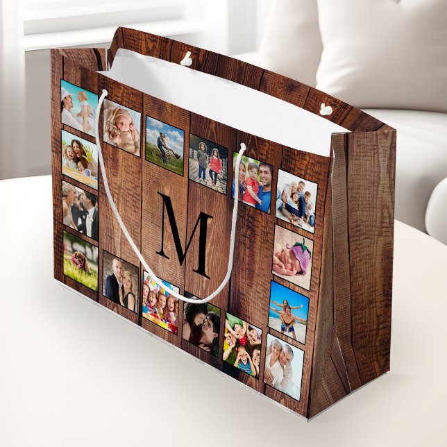 Custom Family Foto Collage reclased Wood Große Geschenktüte (Von Creator hochgeladen)