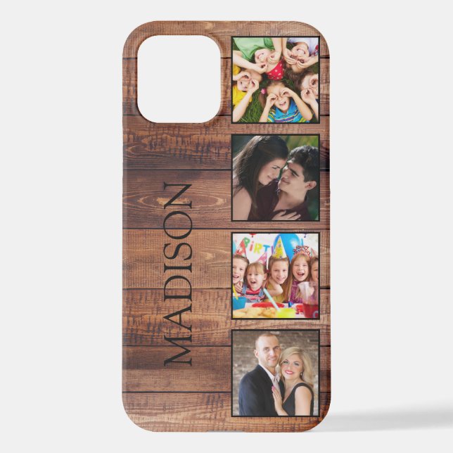 Custom Family Foto Collage reclased Wood iPhone 12 Hülle (Rückseite)